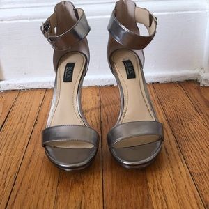 Saks Fifth Avenue silver heels with ankle strap
